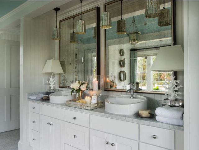 The mirrors above the vanity in the 2015 HGTV Dream Home Master Bath are gorgeous