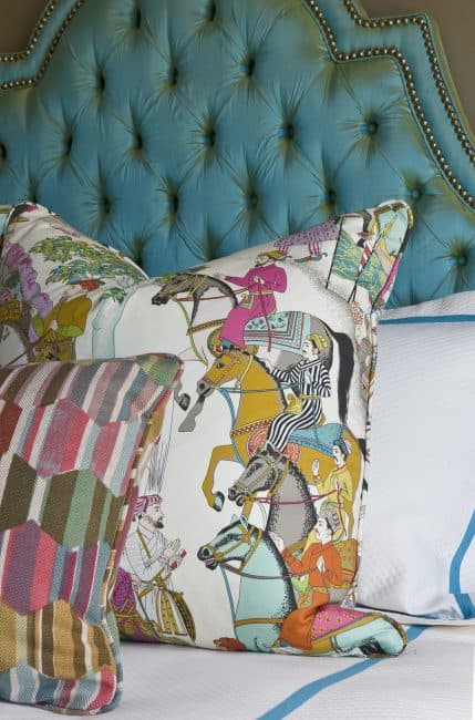 Beautiful headboard and pillow fabrics