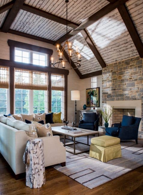 A rustic-luxe living area by Ivy Lane interior designers