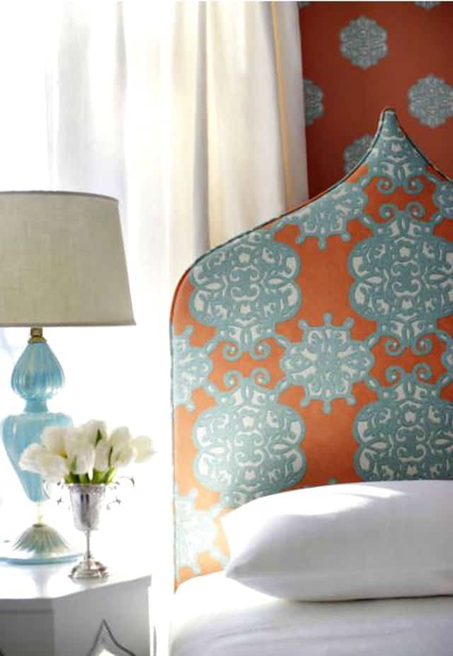 Turquoise and coral bedroom decor