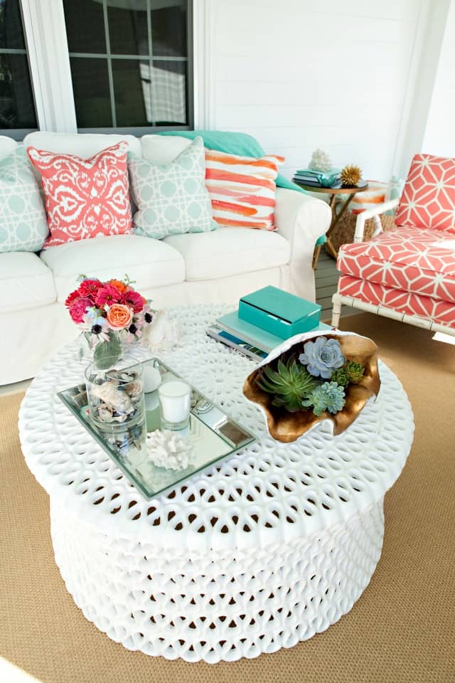 Turquoise and coral outdoor decor