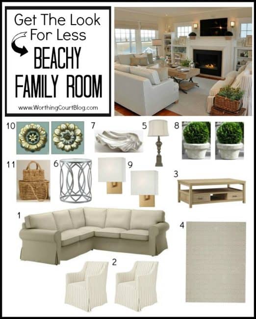 How to recreate this beachy family room on a budget