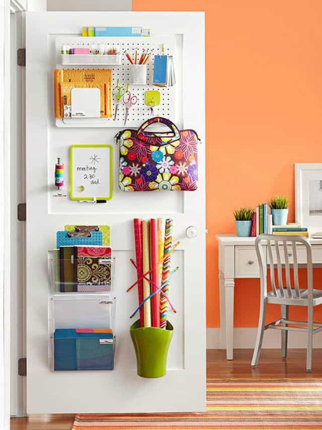 Store miscellaneous office supplies on the inside of a closet door