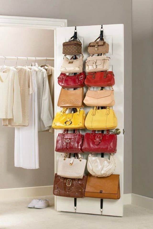 Store purses on the inside of a closet door