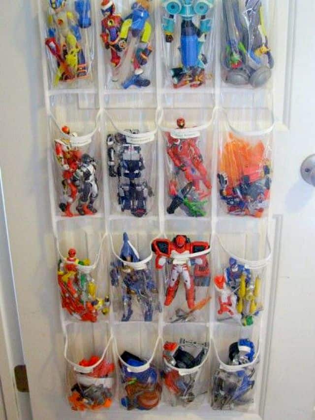 Hang a shoe bag on a closet door to hold all sorts of small toys