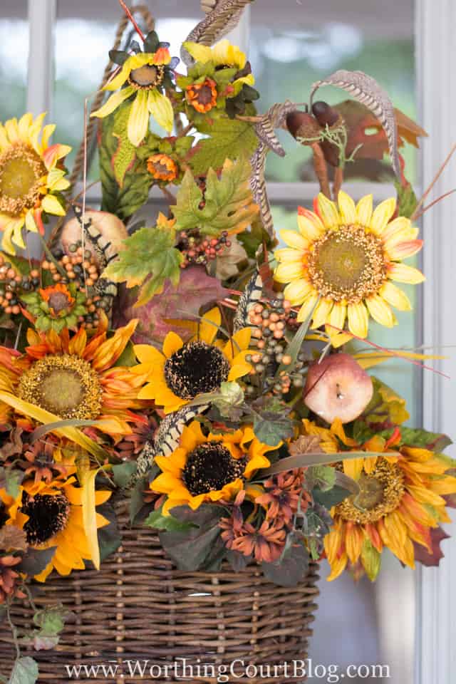 Super easy fall front door hanging basket