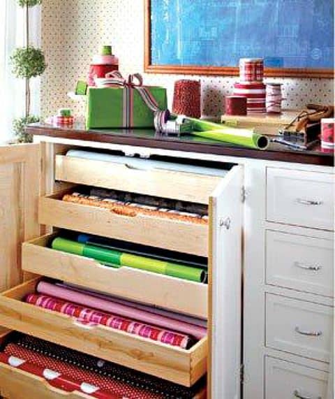 Wrapping paper organized in a dresser