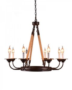 Parrot Uncle - 8 Light Black Iron Hemp Rope Chandelier