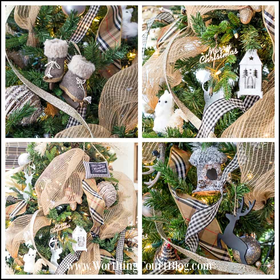 A collage of Rustic & Luxe Christmas Tree Ornaments.