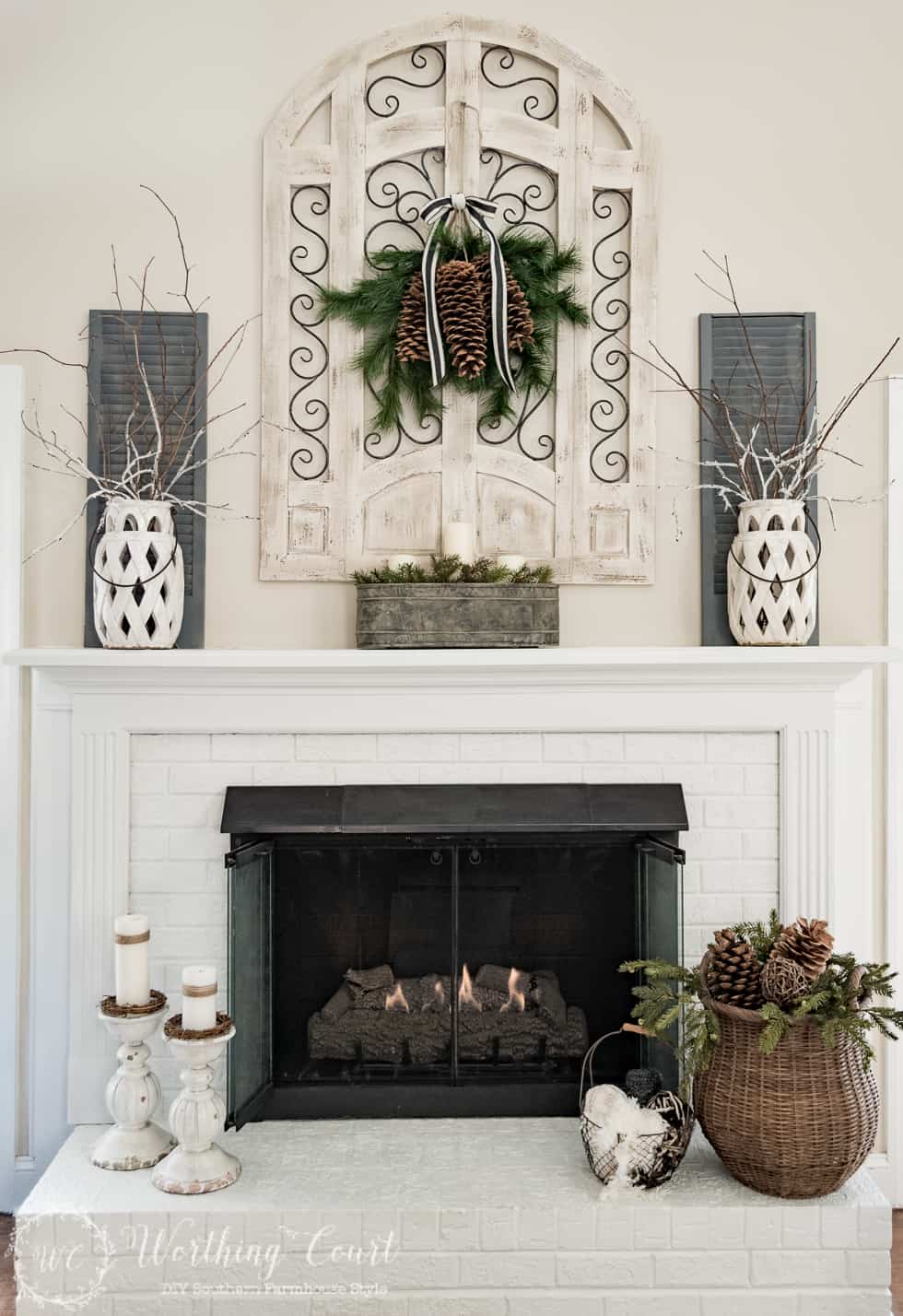 Winter Fireplace And Mantel