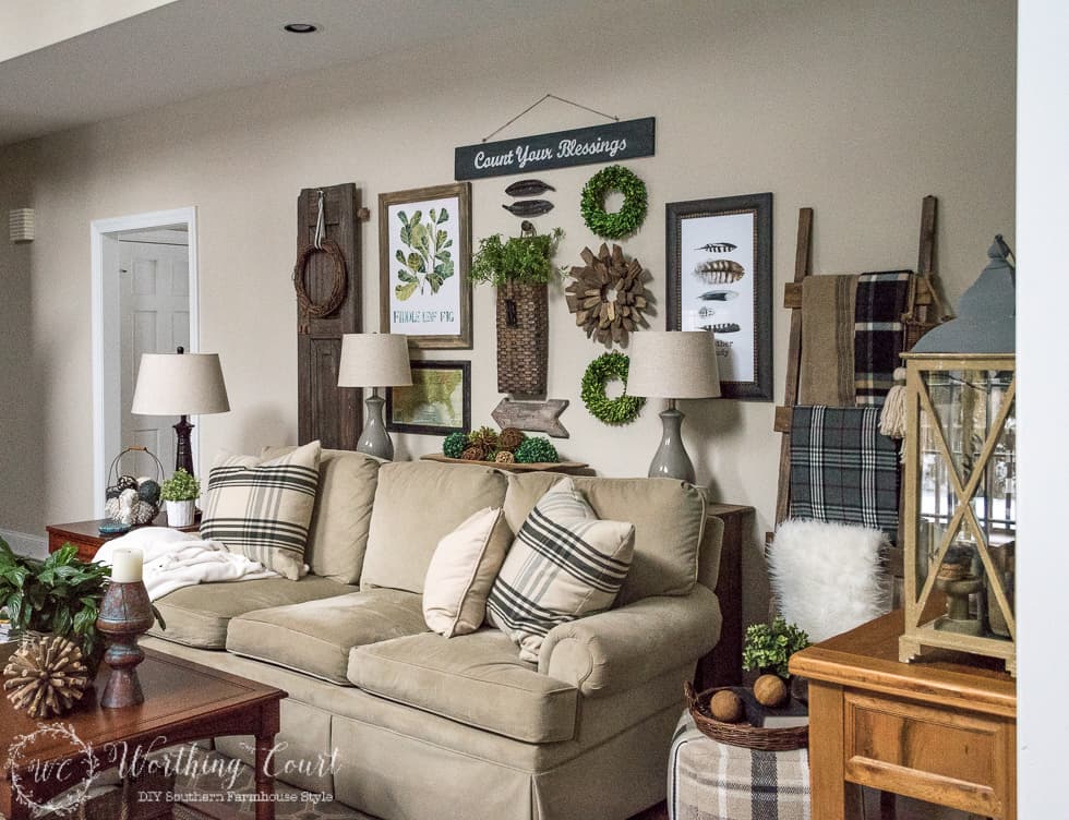 Rustic Gallery Wall Above The Sofa