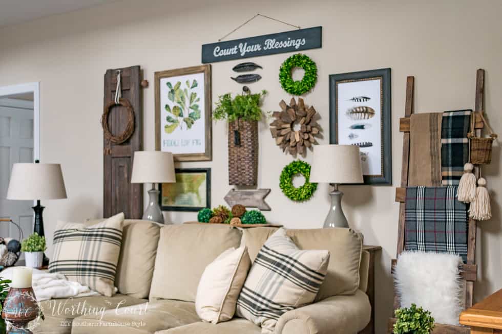 Rustic Gallery Wall Above The Sofa