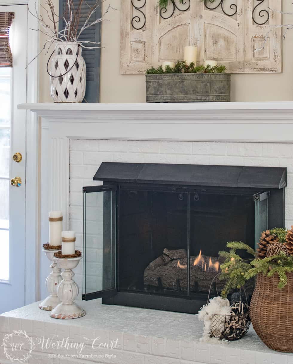 Winter Mantel And Fireplace