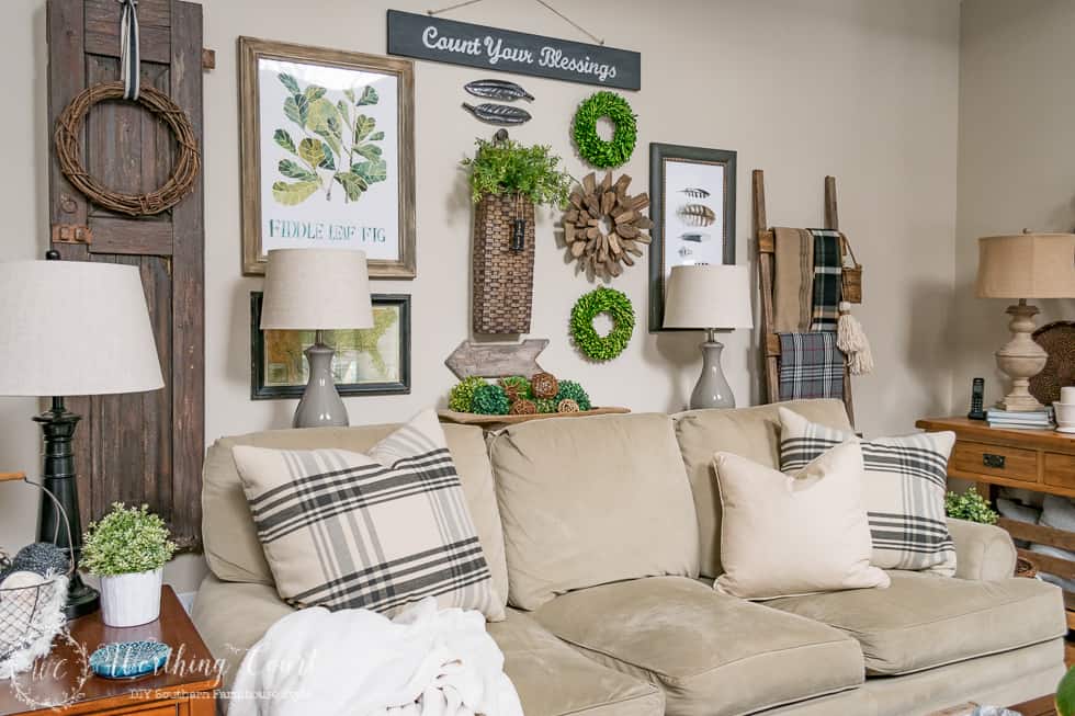 Rustic Gallery Wall Above The Sofa