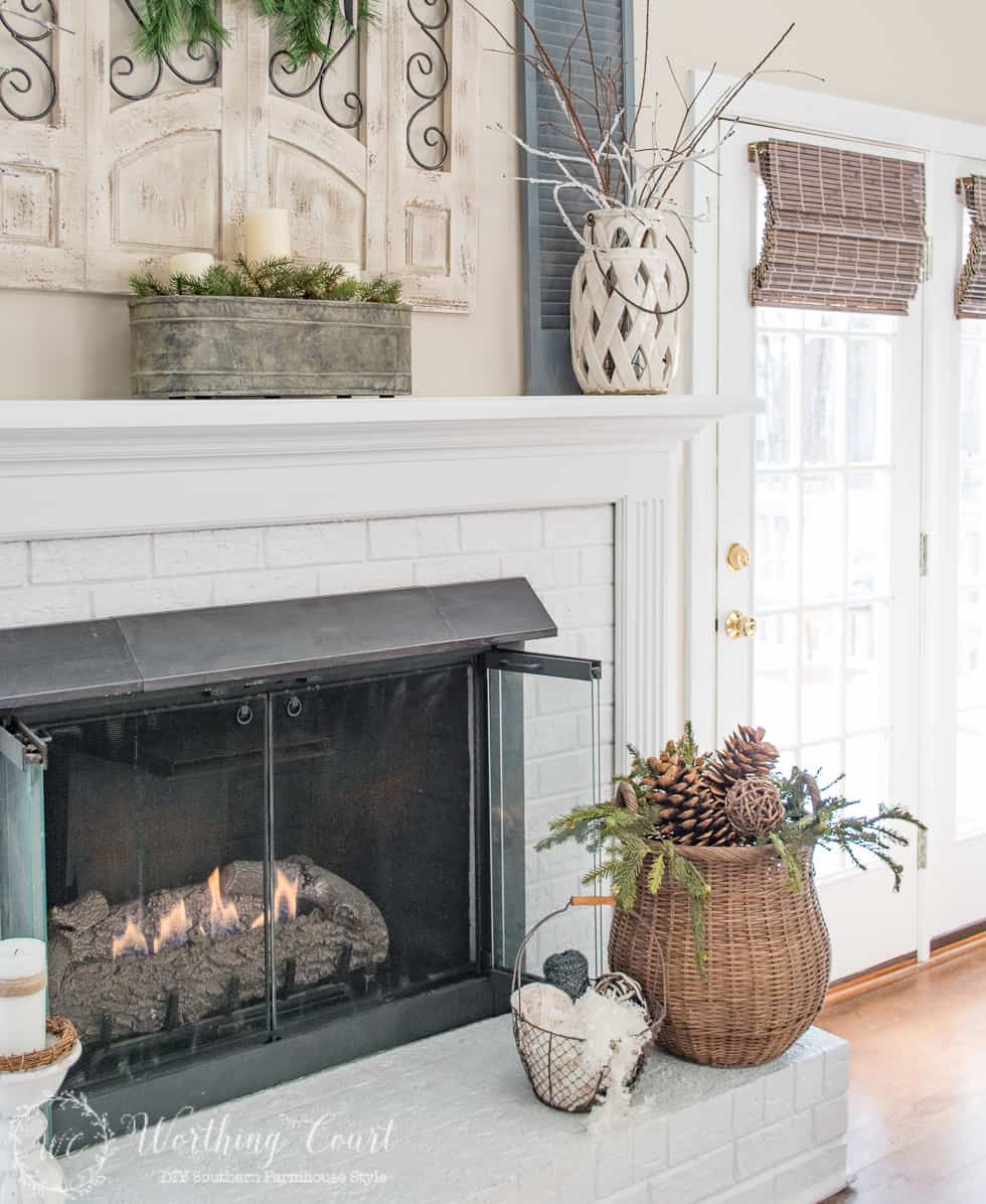 Winter Mantel And Fireplace