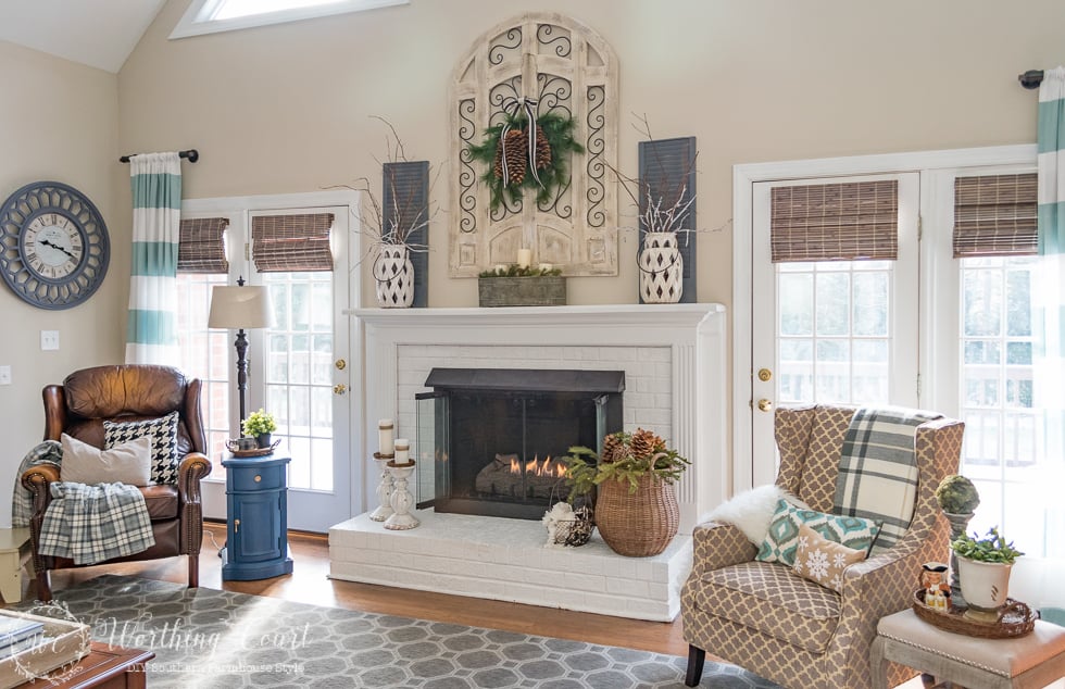 Winter Mantel And Fireplace