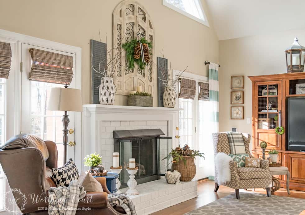 Winter Mantel And Fireplace