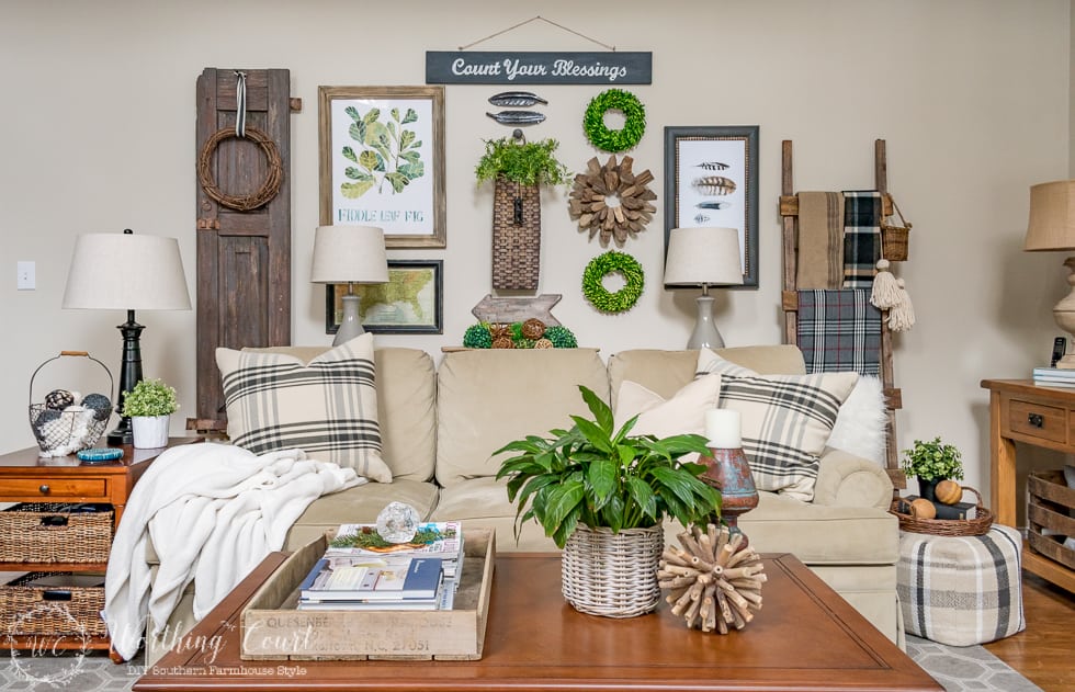 Rustic Gallery Wall Above The Sofa