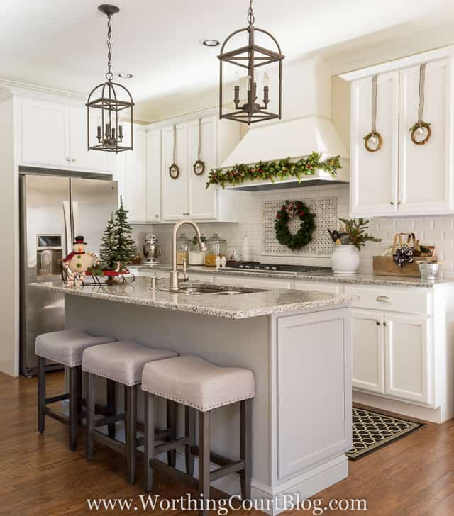 Farmhouse Christmas Kitchen decorated for the holidays.