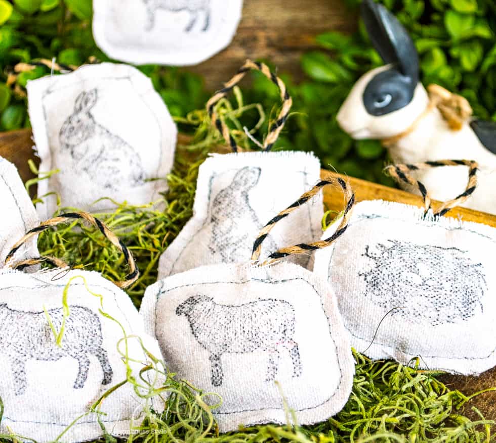 Stamped Dropcloth Easter Ornaments