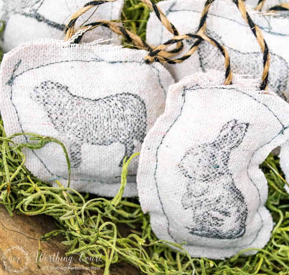 Stamped Dropcloth Easter Ornaments