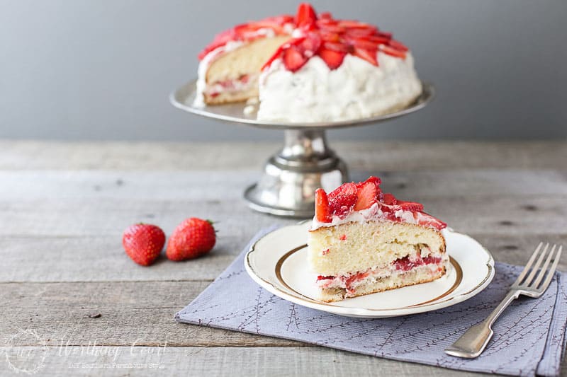 Besides eating them freshly picked, this strawberry cake recipe is one of my favorite ways to enjoy fresh strawberries. It's easy to put together because it starts out with white cake mix,and strawberry gelatin. Only a few more ingredients are needed. It has the best strawberry flavor and is wonderfully moist. The only thing that makes the cake better is the buttercream frosting!