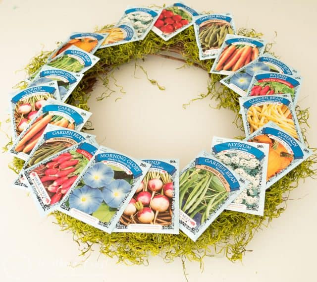wreath with seed packets attached