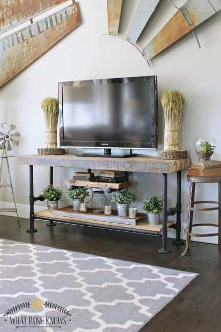 Reclaimed Wood And Black Pipe TV Stand