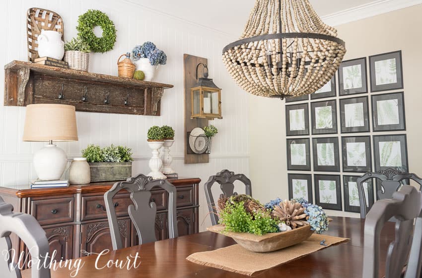 Farmhouse Dining Room Makeover - an inexpensive way to fill a large wall with art