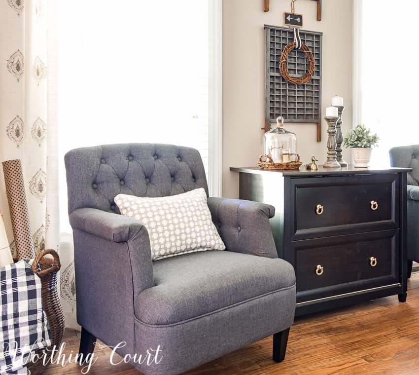 Tufted gray club chair