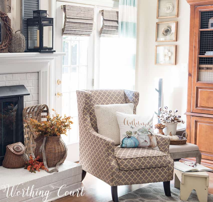 Cozy fireside fall vignette || Worthing Court