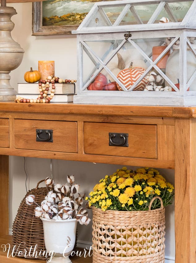 Fall sofa table vignette || Worthing Court