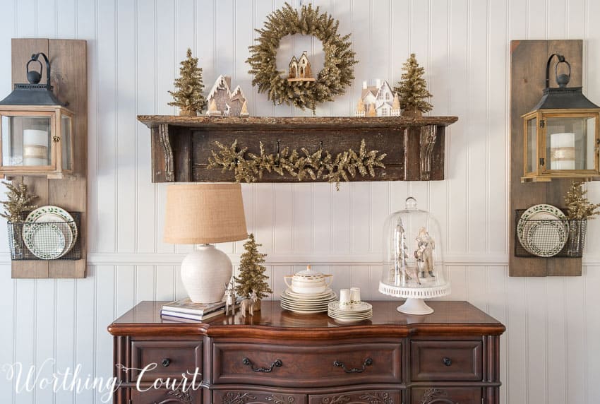 Christmas farmhouse sideboard and vintage shelf || Worthing Court