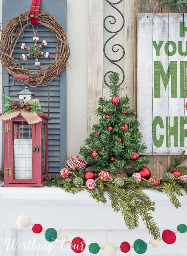 Christmas mantel in traditional red and green Christmas colors