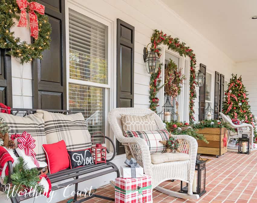 Suburban Farmhouse Front Porch Decorated For Christmas || Worthing Court