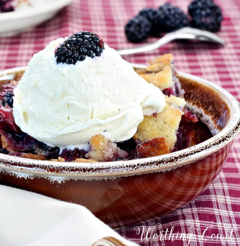 Recipe for Southern Style Blackberry Dumpling Cobbler with ice cream|| Worthing Court