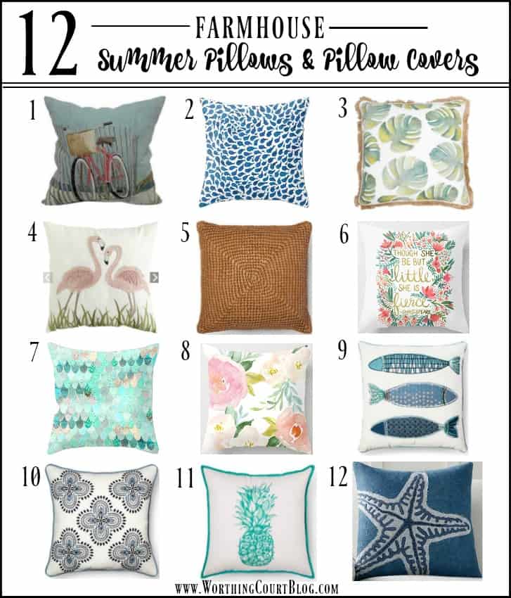 A fabulous collection of 12 affordable summer throw pillows and pillow covers that will fit with any decor style || Worthing Court