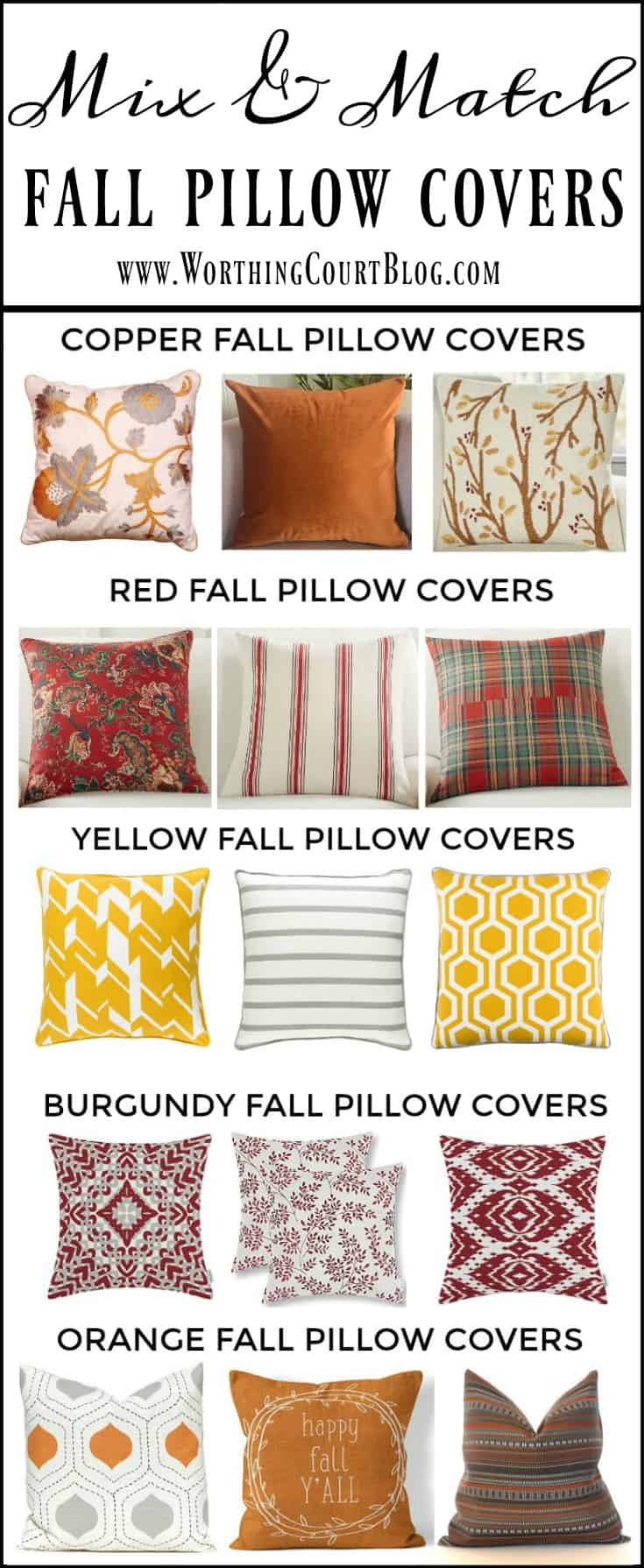 A great variety of fall throw pillow covers to mix and match #falldecor #pillows || Worthing Court