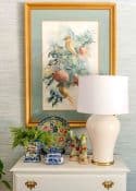 dining room with traditional brown furniture and chinoiserie accessories
