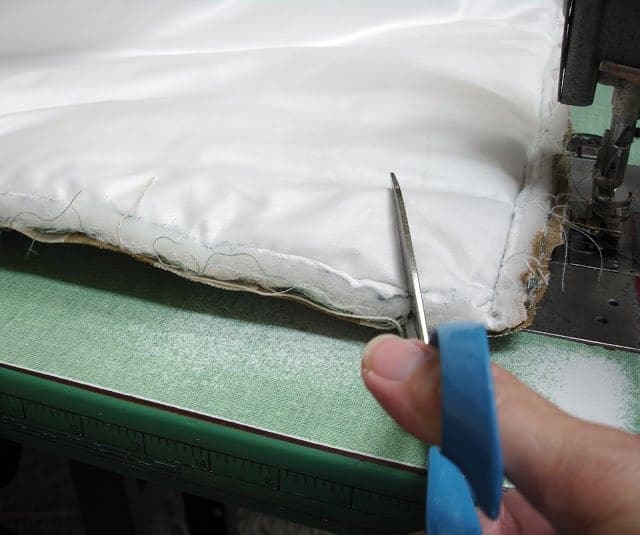 clipping corners while making a pillow sham