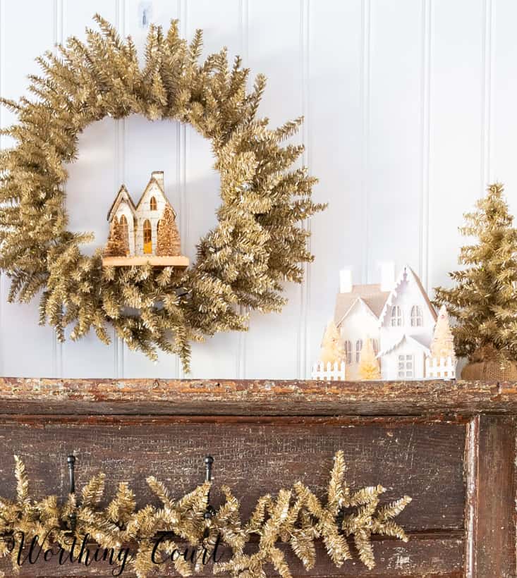 Gold tinsel Christmas wreath