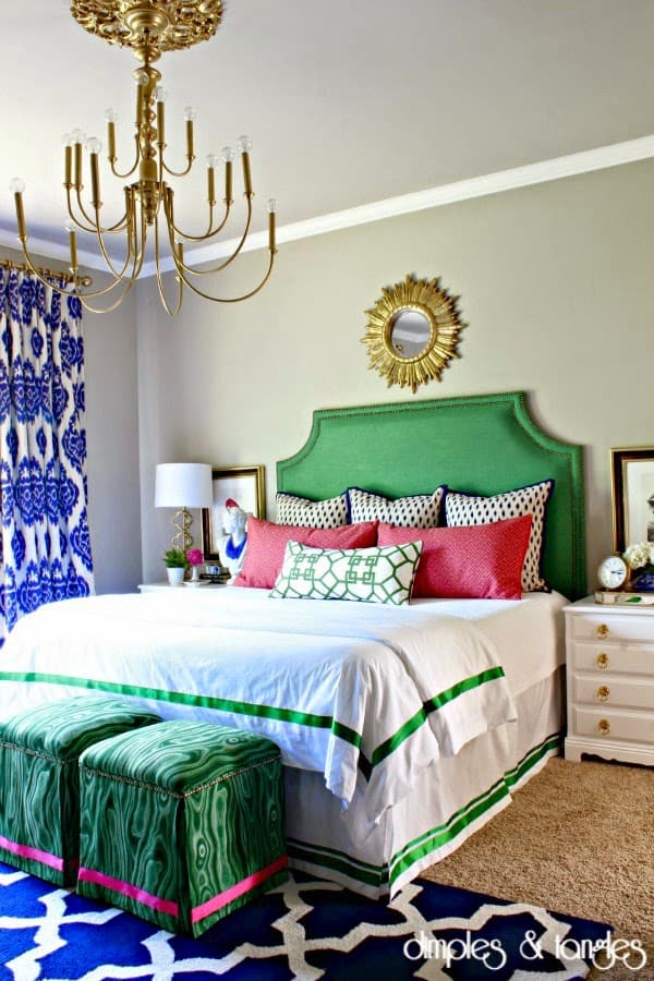 Great tips for how to add style to a small bedroom. An upholstered headboard can add a real feeling of luxury to your bedroom and will create a wonderful focal point. This is a great place to add a pop of color and/or pattern without overwhelming the room.