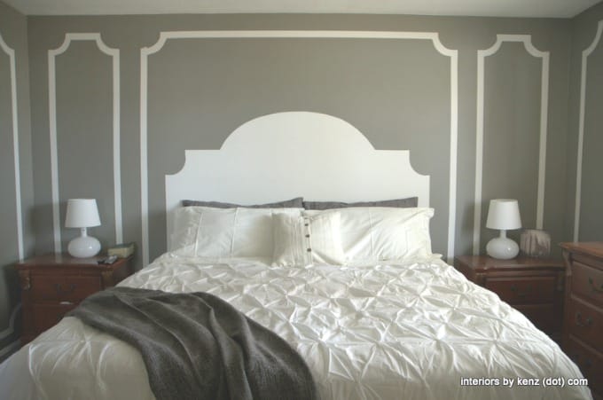 Tips for how to add style to a small bedroom. If you have absolutely no room for even a headboard, paint one instead. This is a really thrifty option too!