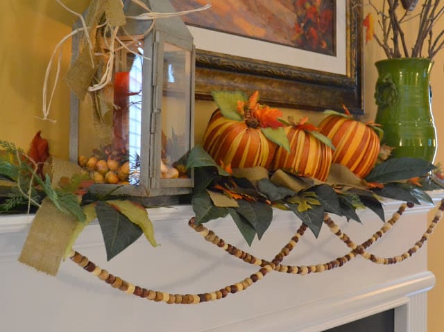 Mantle decorated for Fall using natural elements