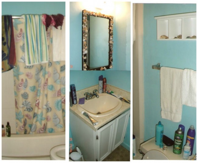 beach bathroom before collage