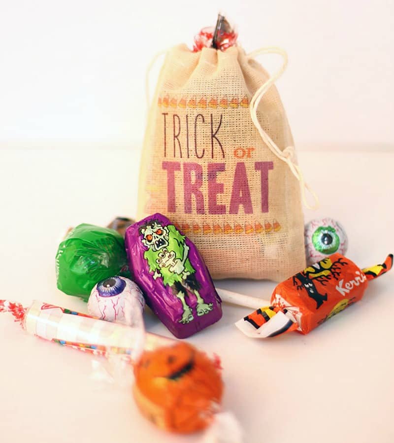 Burlap Halloween treat bags with iron on letters.