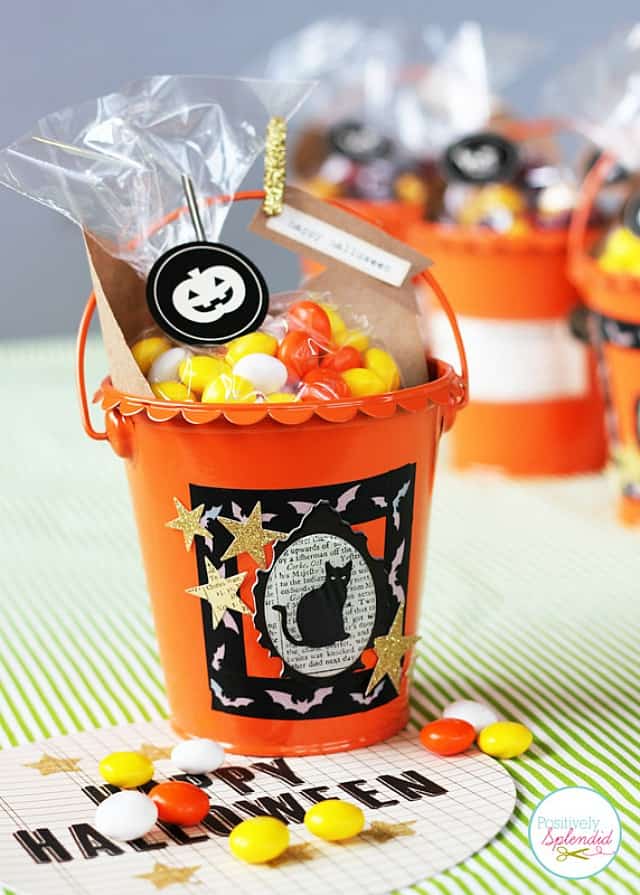 Use mini buckets for cute Halloween treat bags.