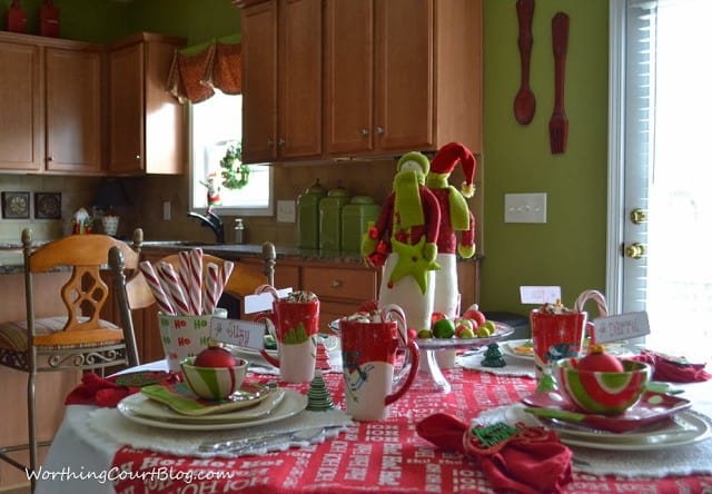 The holiday decor in the kitchen.