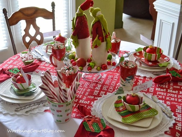 Red and green table setting.