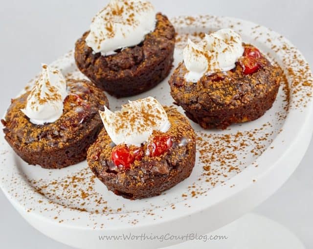 Fudge Brownie Cherry Bites on a white plate.